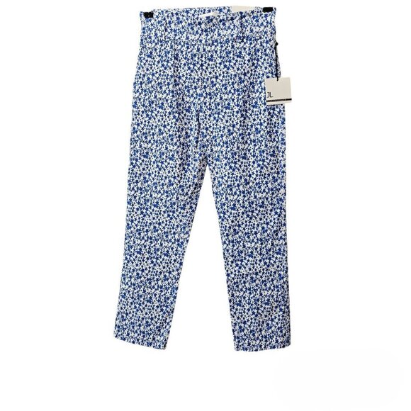 Jules & Leopold Floral Cropped High Waist Blue And White Pull On Capri Pants - Picture 1 of 8